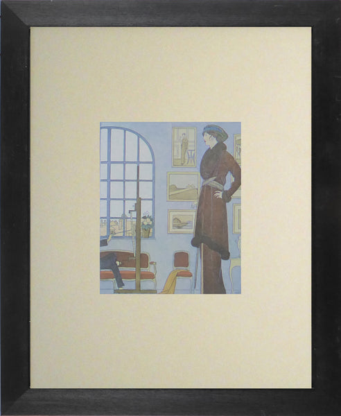 Bernard Boutet de Monvel La Séance du Portrait Lady in brown fir trimmed coat by window