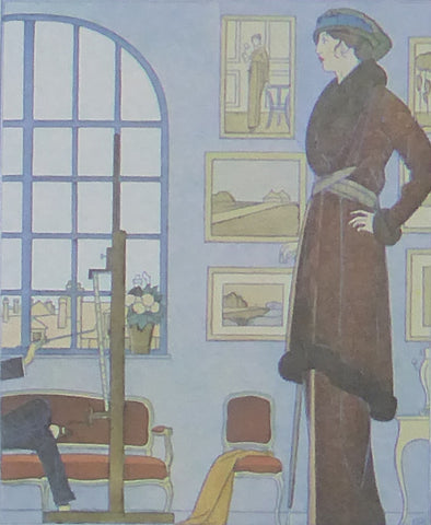 Bernard Boutet de Monvel La Séance du Portrait Lady in brown fir trimmed coat by window