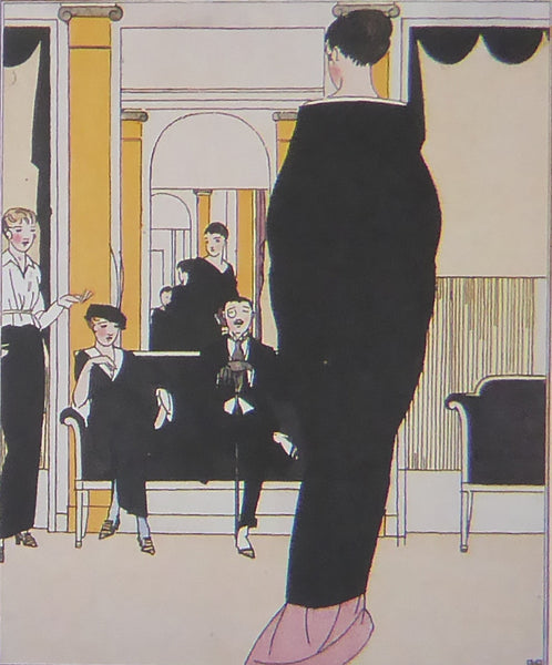 Bernard Boutet de Monvel Le Choix Difficile Lady in black coat (back view) approaching 2seated people