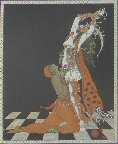 George Barbier Nijinsky as the Golden Slave in Sheherazade 2 Dancers on black & white floor