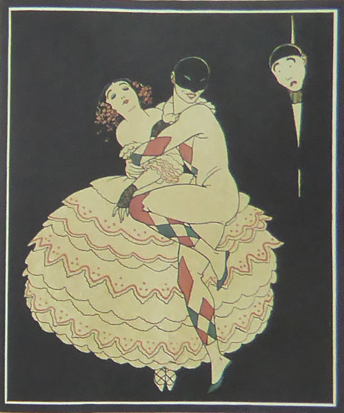 Georges Barbier The Fire, Illustration For "fetes Galantes" 2 Dancers on black background (harlequinesque)