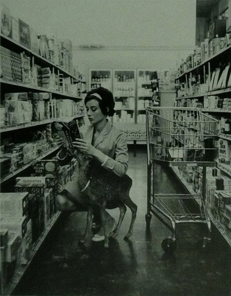 Audrey Hepburn shopping with her pet deer 