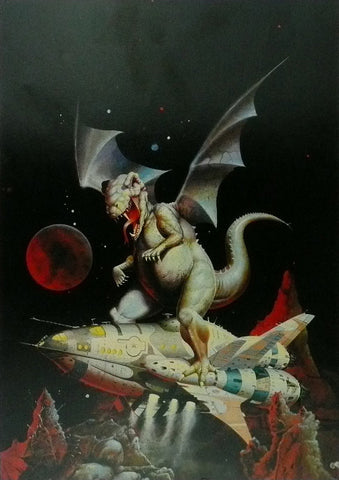 Fantasy Sci Fi (Dragon riding Spaceship) In the Style of Fighting Fantasy 