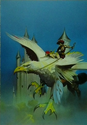 Fantasy (Warrior riding a Giant Eagle) In the Style of Fighting Fantasy 