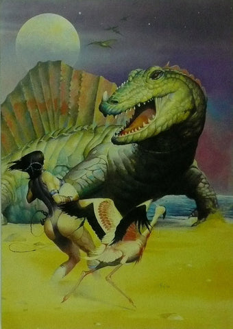 Fantasy (Woman and Dinosaur) In the Style of Fighting Fantasy 