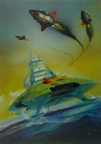 Fantasy Sci Fi (Futuristic Naval Battleship) In the Style of Fighting Fantasy 
