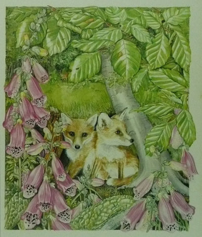 Summer Woodland (Fox Cubs by tree) 