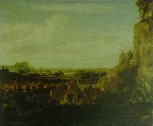 A river valley with a group of houses Hercules Segers