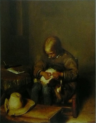 A boy ridding his dog of fleas Gerard ter Borch