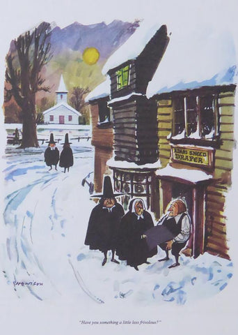 Punch Cartoon Art 2 puritans ouside a drapers shop William Hewison (1960)