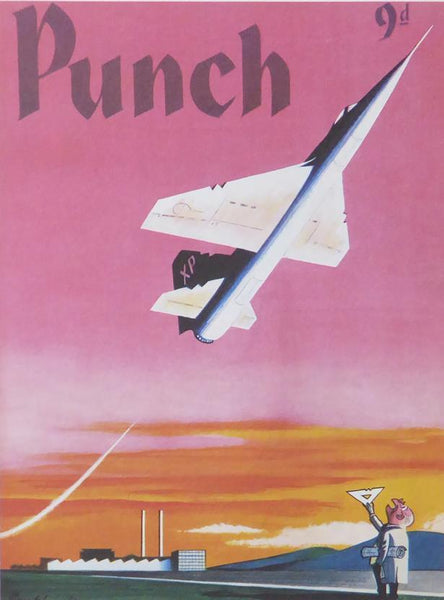 Punch Cartoon Art Cover Art XP plane taking off Russell Brockbank (1961)