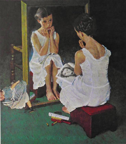 Reflections, young girl reflected in a mirror Norman Rockwell