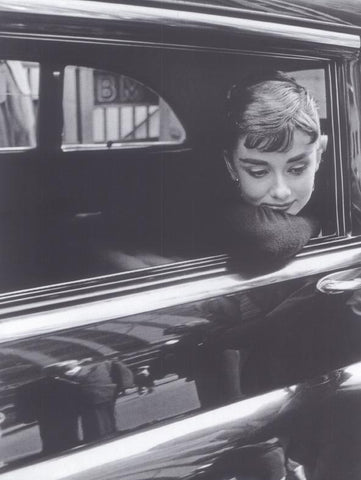 Audrey Hepburn in a limo black & white