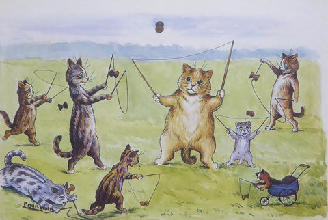 Several cats playing with strings & balls Louis Wain