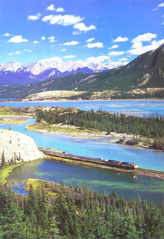 Train going through the Canadian Rockies