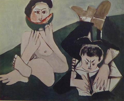Woman Eating a Melon and Boy Writing Picasso