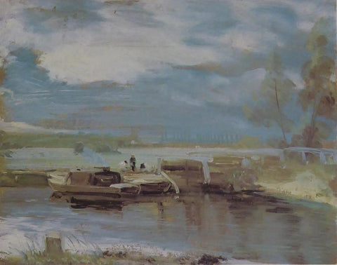 Barges on the Stour with Dedham Church in the Distance Constable