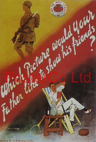 WWI Propaganda Poster (Australian) - Which Picture Would Your Father Like To Show His Friends - Framed Picture - 14"H x 11"W