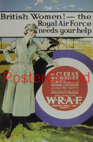 WWI Propaganda Poster (British) - British Women ! the Royal Air Force Needs Your Help - Framed Picture - 14"H x 11"W