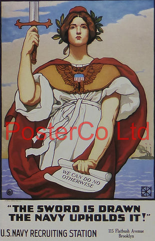 WWI Propaganda Poster (American) - The Sword is Drawn the Navy Upholds It - Framed Picture - 14"H x 11"W