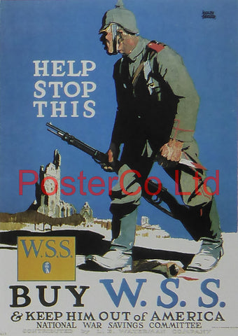 WWI Propaganda Poster (American) - Help Stop This - Buy W.S.S. - Framed Picture - 14"H x 11"W