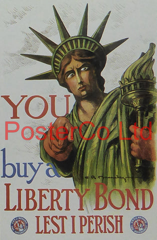 WWI Propaganda Poster (American) - You Buy a Liberty Bond Lest I Perish - Framed Picture - 14"H x 11"W