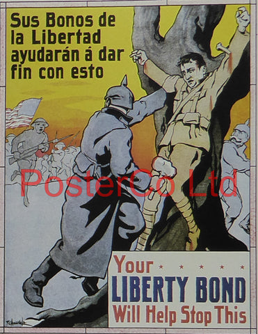 WWI Propaganda Poster (Filipino) - Sus Bonos de la Libertad Ayudaran a Dar Fin con Esto / Your Liberty Bond Will Help Stop this - Framed Picture - 14"H x 11"W
