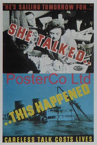 WWII Propaganda Poster (British) - She Talked, This Happened - Framed Picture - 14"H x 11"W
