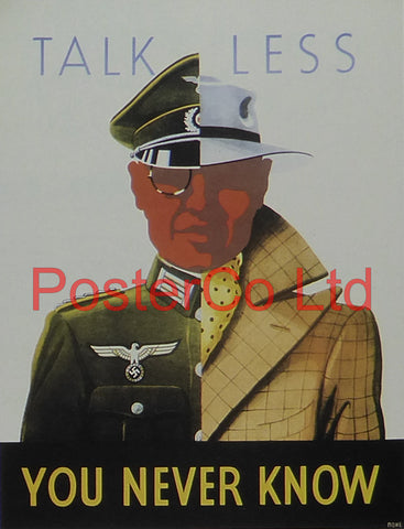 WWII Propaganda Poster (British) - Talk Less - You never know - Framed Picture - 14"H x 11"W