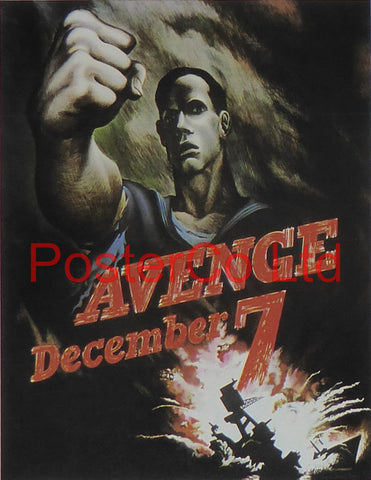 WWII Propaganda Poster (American) - Avenge December 7 - Framed Picture - 14"H x 11"W