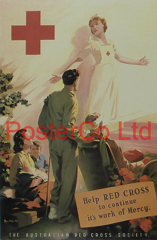 WWII Propaganda Poster (Australian) - Help Red Cross to continue its work of Mercy - Framed Picture - 14"H x 11"W