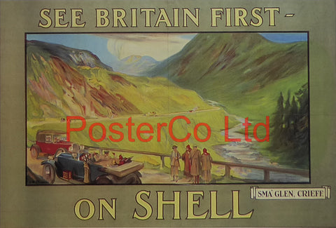 Shell Advert - See Britain First on Shell - Sma' Glen Crieff (1925) - D C Fouqueray - Framed Picture - 11"H x 14"W