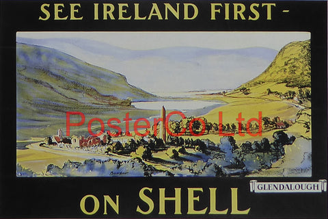 Shell Advert - See Ireland First on Shell - Glendalough (1925) - Barker - Framed Picture - 11"H x 14"W
