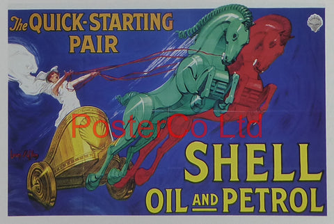Shell Advert - The Quick Starting Pair (1926) - Jean D'Ylen- Framed Picture - 11"H x 14"W