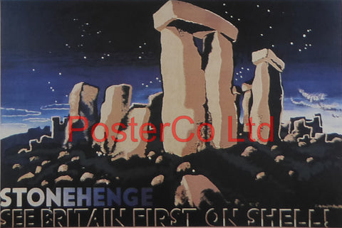 Shell Advert - See Britain First on Shell - Stonehenge (1931) - Edward McKnight Kauffer - Framed Picture - 11"H x 14"W