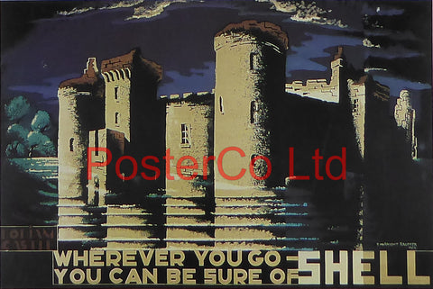 Shell Advert - Wherever you go you can be sure of Shell - Bodium Castle (1932) - Edward McKnight Kauffer - Framed Picture - 11"H x 14"W