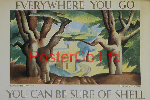Shell Advert - Wherever you go you can be sure of Shell - Newlands Corner (1932) - John Armstrong - Framed Picture - 11"H x 14"W