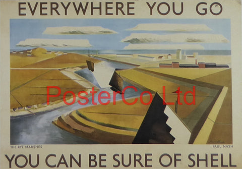 Shell Advert - Wherever you go you can be sure of Shell - The Rye Marches (1932) - Paul Nash - Framed Picture - 11"H x 14"W