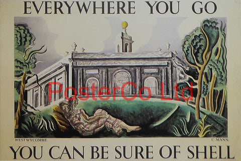 Shell Advert - Wherever you go you can be sure of Shell - West Wycombe (1933) - Cathleen Mann - Framed Picture - 11"H x 14"W