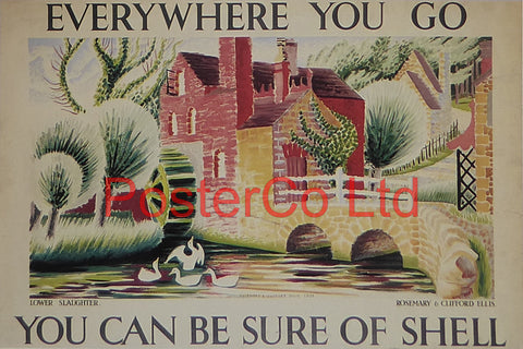 Shell Advert - Wherever you go you can be sure of Shell - Lower Slaughter (1934) - Rosemary and Clifford Ellis - Framed Picture - 11"H x 14"W
