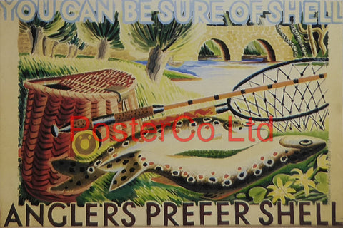 Shell Advert - Anglers prefer Shell (1934) - Rosemary and Clifford Ellis - Framed Picture - 11"H x 14"W