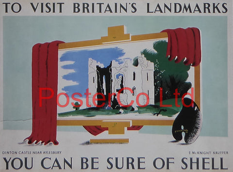 Shell Advert - To Visit Britain's Landmarks you can be sure of Shell - Dinton Castle (1936) - Edward McKnight Kauffer - Framed Picture - 11"H x 14"W