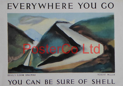 Shell Advert - Wherever you go you can be sure of Shell - Devil's Elbow Braemar (1936) - Robert Miller - Framed Picture - 11"H x 14"W