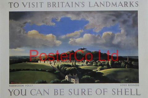Shell Advert - To Visit Britain's Landmarks, You can be sure of Shell - Faringdon Folly (1936) - Framed Picture - 11"H x 14"W