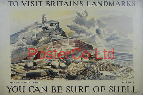 Shell Advert - To Visit Britain's Landmarks, You can be sure of Shell - Kimmeridge Folly Dorset (1937) - Paul Nash - Framed Picture - 11"H x 14"W
