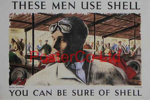 Shell Advert - These Men Use Shell - Racing Motorists (1939) - Richard Guyatt - Framed Picture - 11"H x 14"W