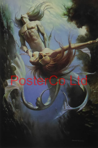 The Triton and the Mermaid - Boris Vallejo - Framed Plate - 14"H x 11"W