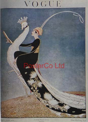 Vogue Magazine Cover Art (British Edition) - Lady & Peacock, April 1918 - Framed Plate - 14"H x 11"W