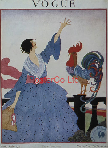 Vogue Magazine Cover Art - July 1918, French Cockerel - Framed Plate - 14"H x 11"W