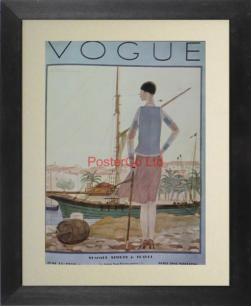 Vogue Magazine Cover Art - Summer sports & travel, June 1928 - Framed Plate - 14"H x 11"W